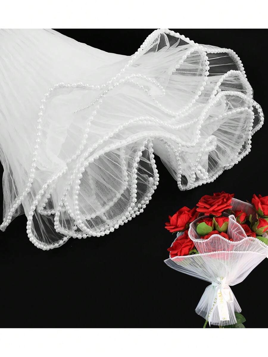 24/12yd Pearl Tulle Wrapping Paper, Bouquet Wrapping Tulle, DIY Gift Packaging, Ruffle Wave Tulle Floral Wrapping Paper, Gift Flower Wrapping Tulle, Suitable For DIY Valentine's Day Birthday Gift Decoration, Flower Shop Flower Packaging Supplies - Multicolor - View 1