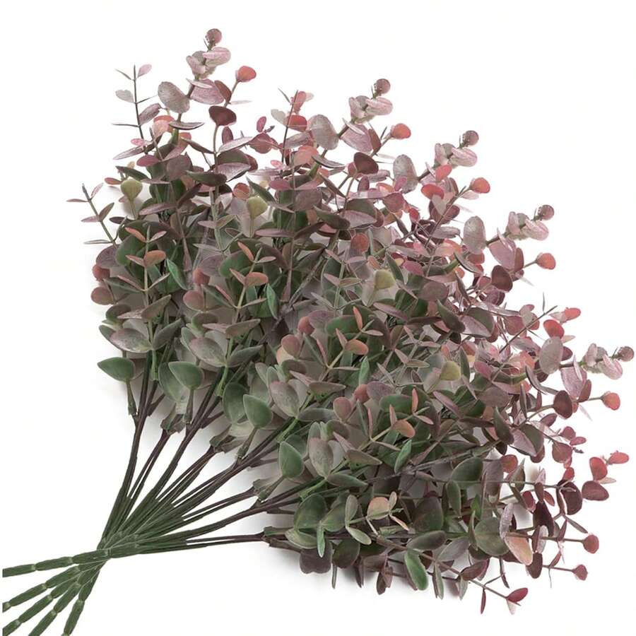 1 Bouquet 13.38 Inch Artificial Eucalyptus Leaf Bouquet, Fake Flowers Bridal Bouquet, Suitable For Spring Wedding Vases, Can Be Used For Home, Restaurant, Bedroom Decor, Holiday, Birthday Party, Outdoor Garden Decor - Gray Purple - View 1