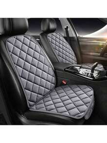 Set 2 perne auto din pluș (1 pernă pentru scaun + 1 spătar) - Potrivit pentru scaunul față individual în timpul iernii, design cu grilă în spic de hering, ușor de prins, potrivit universal pentru sedanuri și SUV-uri (negru/violet/gri/maro/roșu/bej) - Vizualizare 3