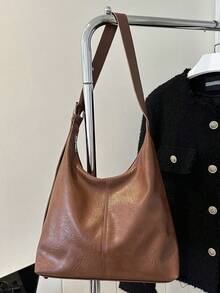 2026 New Fashion Solid Color Commuter Tote Bag, Minimalist Niche Design Underarm Bag, Stylish Large Capacity Shoulder Bag - Brown - View 4