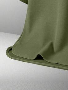 Setelan Kaos dan Celana Pendek Lengan Pendek Leher Bulat Warna Polos Bermotif, Menyerap Keringat, dan Bernapas untuk Remaja di Musim Panas - Hijau Tentara - View 4