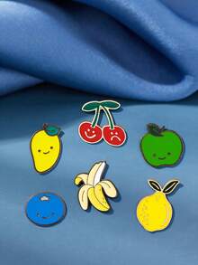 1/6pcs Cartoon Fruit Brooch, Banana, Cherry Alloy Badge, Cute Japanese Style Backpack Decor, Anti-Lost Pin - Multicolor - View 6