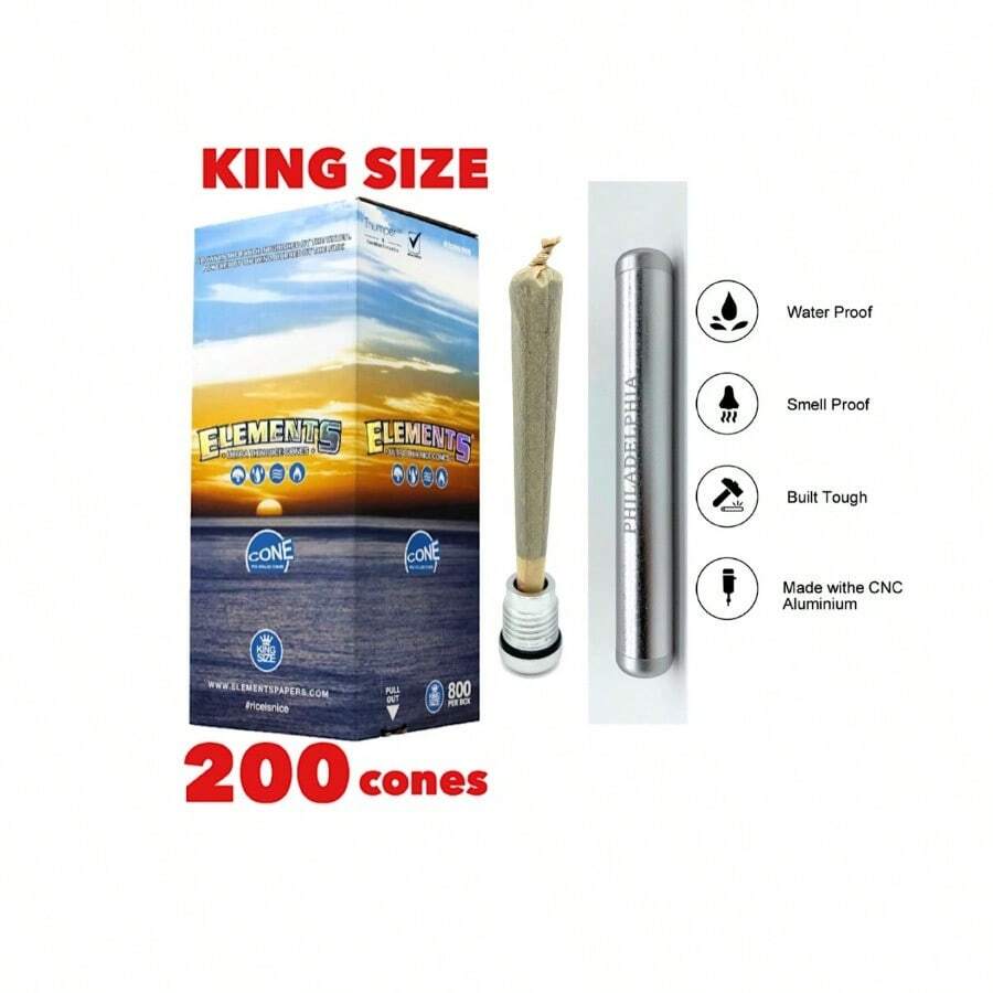 Elements Organic Rice Cone King Size 200PK +Al<Wbr/>Uminum Sealed Tube - 如圖所示 - 查看 1