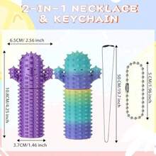 Little Ouchies Pain Fidget, 2PCS Pain Stim Fidget Toy For Adults, Spiky Grippie Tool, 3D Printed Stim Sensory Toys Keychain Pendant For Anxiety Stress Relief, Gifts For Adult With Autism ADHD(Cactus - Purple & Rainbow 2-Pack) - 彩色 - 查看 3
