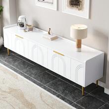 Mobile TV 170 x 35 x 47,5 cm in MDF, mobiletto TV basso con ante 3D e piedini in metallo dorato, moderno tavolo TV con ampio spazio di archiviazione, adatto per soggiorno e zona TV - Bianco - Visualizzare 6