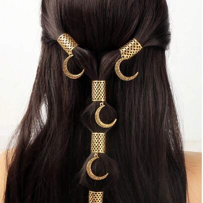 5件套开斋节金色新月装饰套装，波西米亚风可爱嘻哈发夹、发带、编织发圈，开斋节礼物，派对配饰