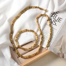 2pcs 18K Gold Plated Hip Hop Cuban Link Necklace And Bracelet Set, Mechanical Chain Connection, Stylish Rock/Rap Vibe, Suitable For Men And Women Everyday Or Party Wear