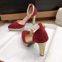 欧美风系带粗跟凉鞋，女士夏季新款红色高跟鞋，时尚百搭派对晚宴鞋 - 紅色 - 查看 17