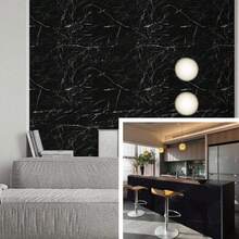 1 rollo de papel tapiz autoadhesivo de mármol negro-gris, resistente al aceite y a la humedad, papel de contacto de PVC con diseño de mármol simulado, papel tapiz decorativo para mesas de comedor, bares, chimeneas, cocinas, baños y gabinetes, pegatinas de vinilo extraíbles con patrones de diseño moderno de 40CM*500/300/100CM