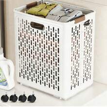 Foldable Laundry Basket, Large Capacity Bathroom Dirty Clothes Hamper With Wheels, Narrow Slot Dirty Clothes Storage Basket, Collapsible - Multicolor - View 9