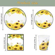 7/9英寸向日葵边一次性餐盘套装，派对餐盘，一次性纸盘，杯子，餐巾纸，适用于婚礼、订婚、生日、婚宴餐具 - 彩色 - 查看 2