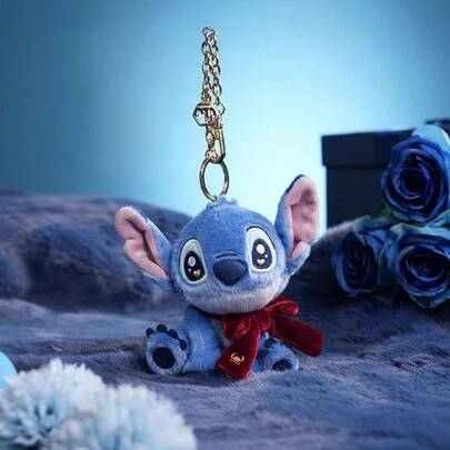 Miniso 1pc Disney Stitch Heart-Shaped Plush Keychain, Soft Flannel Material In Blue Or Pink, Heart Eye Embroidery Detail, Metal Chain, Bag Charm/Portable Cute Decor (Random Color)