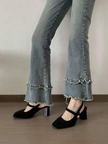 黑色复古法式玛丽珍鞋，方头粗跟露跟鞋，2025春季新品 - 黑色 - 查看 6