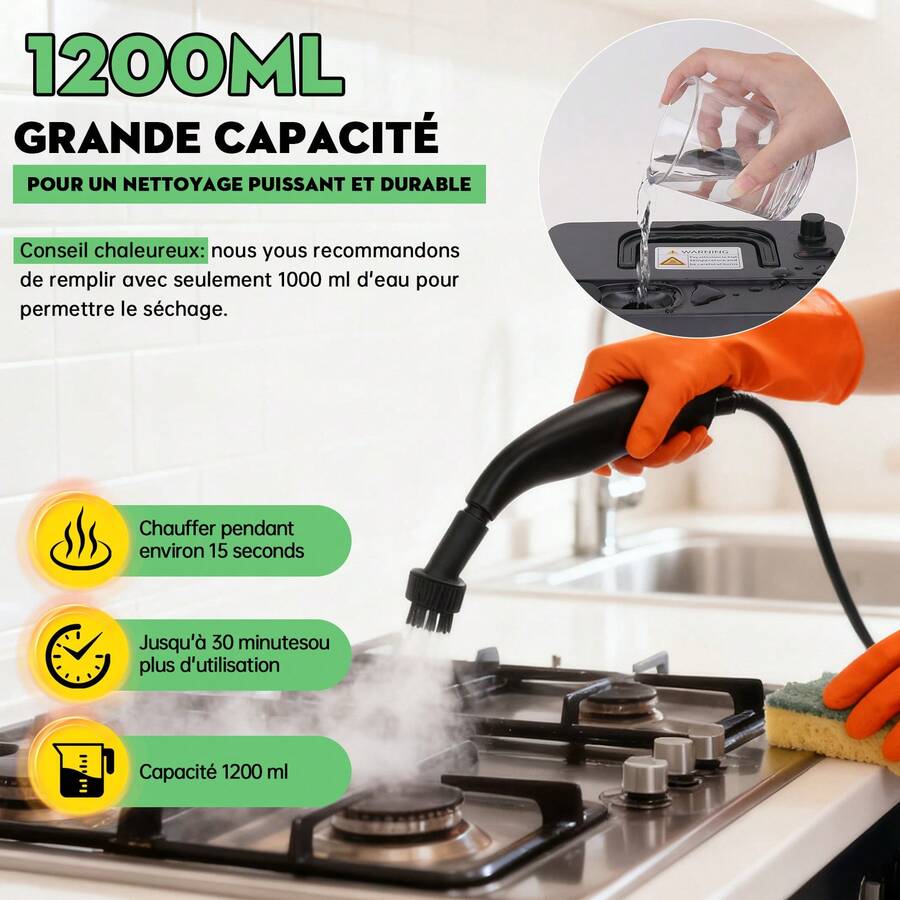 New 1200ML Large Water Tank Steam Cleaner, Household Kitchen Steam Cleaning Machine - EU F Type Plug(220-240V) - View 1