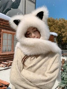 Mũ tai cáo nhung ấm áp mùa đông này có khăn quàng cổ tích hợp và được làm từ lông nhân tạo sợi polyester mềm mại. Rất lý tưởng để giữ ấm trong mùa đông. Kiểu dáng thời trang và đa năng, nhẹ và thoải mái khi đội. - Nhiều màu - Xem 11