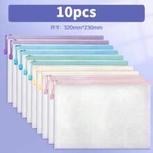15PCS A4 Zipper File Document Bags Wallets, Tear-Resistant Plastic Mesh Folders Bags Pockets Pouch Storage, Waterproof Clear Letter Size Bags For School Office Travel Homework - Multicolor - View 10
