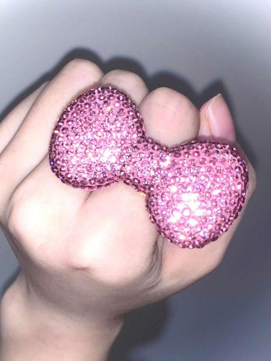 1 pieza Conjunto de anillo abierto con lazo rosa de estilo exagerado de gato dulce Y2K con circonita sintética brillante como regalo para novias, fiestas, celebraciones y días festivos - Multicolor - Ver 1