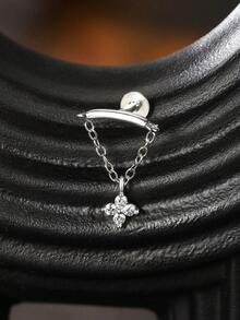 1PC Moissanite 925 Sterling Silver Marquise Flat Back Cartilage Helix Piercing Ear Cuff Earring Pierced Ear Cartilage Clip On Wrap Hoop Filled For Women Wedding Bridal Jewelry - White Gold - View 5