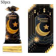 50pcs/100pcs/1set Eid Mubarak Moon Candy Bag Ramadan Kareem Decoration For Home Ramadan Kareem Ramadan Mubarak EID Mubarak Party Favors Gift Bag