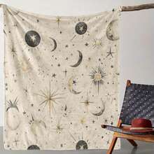 Retro Moon, Star And Sun Printed Blanket,Super Soft Flannel Printed  Blanket,As Birthday Gifts, Family, Wedding, Souvenir Blankets, Polyester Blankets Suitable For All Seasons, Washable, Machine Washable, Lightweight, Breathable, Comfortable, Warm, Unique, 280gsm For Him, Her Personalized Ideal Gifts For Her, Him, Family, Boyfriend, Girlfriend, Father, Family, Mother, Lover, Daughter, Son, Grandfather, Grandmother, Teacher,Doctor, Nurse,Friend, Classmate, Pet. Perfect Nap, Camping, Travel, Home, Daily Life, Office Decoration, Birthday, Anniversary, Valentine's Day, Thanksgiving, Graduation Season,Christmas, Halloween, Mother's Day, Father's Day, Wedding, New Year Gifts ,Sofa,Bed,Car,Bedroom,Living Room,Office,  Outdoor Camping, Beach,Wall Decoration - 多色2 - 查看 1