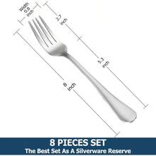 MUTNITT Juego de 8 tenedores de cena acero inoxidable de grado alimenticio 8 pulgadas - Plateado - Ver 2