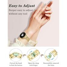 Wearlizer Metal Band Compatible With Samsung Galaxy Watch 7 6 5 4 FE Active 2 40mm 44mm/Watch 6 4 Classic 43mm 47mm 42mm 46mm/Watch 5 Pro 45mm Bands, 20mm Dressy Stainless Steel Chain Strap Women,Gold - 金色 - 查看 4
