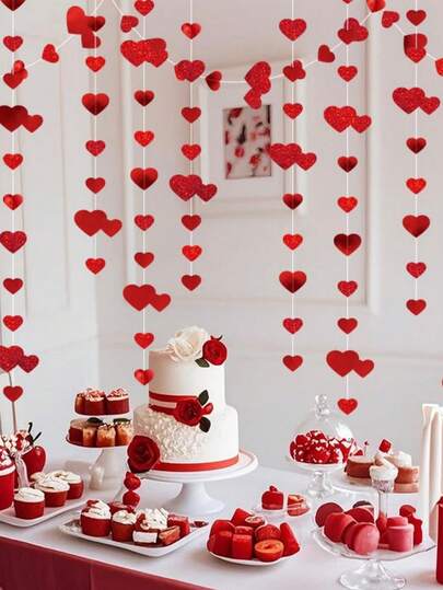 1 st röd hjärtkrans för alla hjärtans dag, glänsande hjärtband, glittrande hjärtkrans, lämplig för bröllop, förlovning, alla hjärtans dag och födelsedagsfestdekorationer