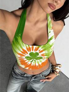 扎染幸运四叶草印花露背上衣 - 彩色 - 查看 1