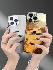 1pc Desert Landscape Architecture Pattern Retro Printed Creative Fashionable Personalized Protective Phone Case, Suitable As Gift For Girlfriend, Wife, Couple, Aunt, Boss, Sister, Couples, Students, Teachers, Birthday, Holiday - Black Matte Soft Full Coverage Anti-Dust Waterproof Case Compatible With Iphone 17/13/16/15/14/13/12/11/Pro/ProMax/X/XR/XS/XSMAX/7/8/PLUS And Models - Black - View 5