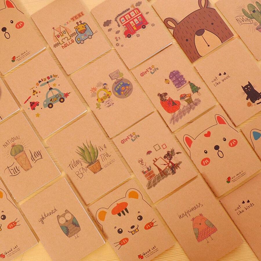 10pcs/30pcs/50pcs Mini Cartoon Notebook, Portable Kraft Paper Diary, Ideal School Reward Gift, Suitable Student Small Prize Notebook, Back To School Supplies, Thanksgiving, Student Stationery, Halloween, Christmas, New Year Gift - Multicolor - View 1