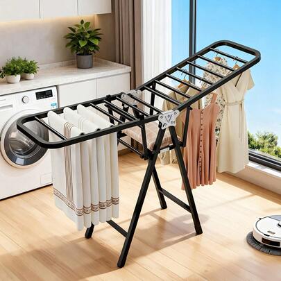 Senmeo 1 Piece 70.87" Heavy-Duty Stainless Steel Clothes Drying Rack, Foldable With Non-Slip Wheels, Freestanding, Indoor/Outdoor Use, Rustproof