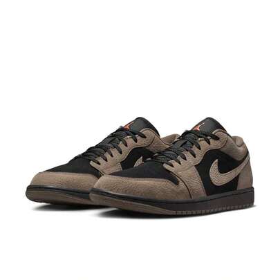  Nike Air Jordan 1 Low SE Men's Basketball Shoes, Jordan Air Jordan 1 AJ1 Brown Black Mocha Swoosh, Comfortable Versatile Retro Basketball Shoes, Durable Low-Top Men's Sneakers, IB7109-005