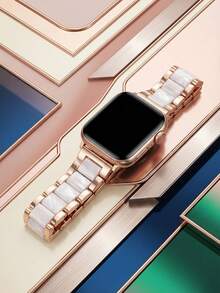 2-In-1 Compatible With Apple Watch Bands And Cases Fashionable High-End Metal And Resin Band + Anti-Drop And Scratch-Resistant Hard Pc And Tempered Glass Protective Film Integrated Case, Compatible With Apple Watch 40/41/42 /44/45/46/49mm Band Protective Case Compatible With Apple Watch Series Ultra/11/10/9/8/7/6/5/Se/4 Comes With Band Adjustment Tool Business Casual Watch Band Watch Case For Men And Women - Rose Gold/white - View 3