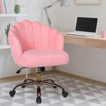 Silla de Oficina en Casa Tapizada con Pétalos, Silla de Tocador Giratoria con Ruedas, Silla de Escritorio de Terciopelo Cómoda con Base de Metal, Asiento Moderno de Acento para Sala de Estar - Blanco - Ver 2