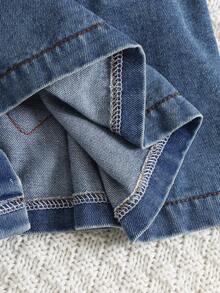 Baby Girls' Washed Denim Dress With Polka Dot Print And Strawberry Embroidery, Cute And Fashionable, Suitable For Baby's Vacation And Daily Wear, Spring/Summer - Blue - View 8