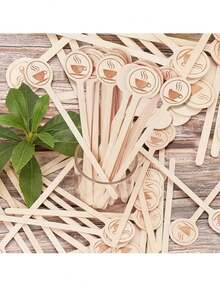 30pcs Wooden Coffee Stirrers, Disposable Party Tableware Wooden Round Coffee Stirrers, Bar Cocktail Disposable Drink Stirrers, Suitable For Outdoor Activities, Weddings, Parties, Cafes, Dessert Shops - Multicolor - View 2