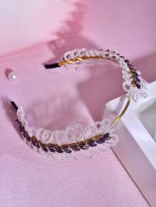 1件水晶串珠蝴蝶结发箍，甜美头饰，适合新娘、伴娘、婚礼、派对、情人节、休闲、节日佩戴，发带，发箍头饰 - 紫色 - 查看 6