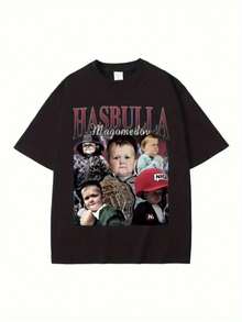 Women'S Hasbulla Funny Collage T-Shirt - Viral Internet Celebrity Graphic Print Oversized Streetwear Tee, With & Red Lettering, All-Season Casual Loose Fit Shirt For Parties, Outings & Casual Attire - Limited Stock Perfect Gift For Fans - 黑色 - 查看 6