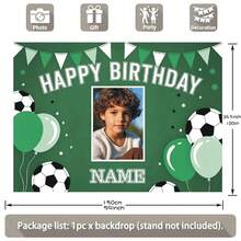 Customizable Photo Name Soccer-Themed Birthday Backdrop Personalized Pattern Custom Design For Birthday Backdrop Cake Smash Portrait Photography Props Vinyl - Green - View 4