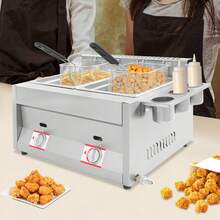WOBENFOG Dual Tank 6L Gas Deep Fryer Commercial, Stainless Steel Two-Basket Restaurant Fry Station With Independent Temperature Control - Silver - View 4