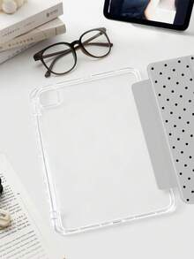 1个透明亚克力灰色波点图案平面保护壳，适用于Mini6/Mini7/Air/Air2/9.7/9th10.2/10.5/Air4/Air5/10.9/Pro11/10th/11th(A16)/Air 11英寸(M2)-2024/Pro11(M4) 2024，高透明度亚克力外壳，简约/经典设计，产品不含笔，部分型号带镜头框，三折支架，内置笔槽 - 灰色 - 查看 4