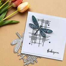 1件套蜻蜓和网格图案金属切割模具，工艺模具，适用于剪贴簿、相册、卡片、礼品卡 - 手工工艺品 - 銀色 - 查看 6