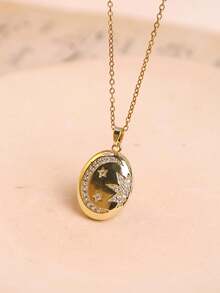 金色光泽水晶钻石复古浪漫金色不规则形状照片吊坠项链；不规则天使之眼皇冠吊坠；优雅叠戴首饰，女士照片吊坠项链（无包装盒） - 彩色 - 查看 28