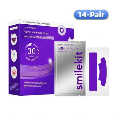 14对/28片紫色牙齿美白贴，深层清洁，口腔护理，美白牙齿，清新口气，适合旅行和居家使用