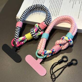 2026 Spring Festival, Valentine's Day Mobile Phone Lanyard, Creative Color Woven Mobile Phone Lanyard Short Handheld Wrist Rope Cotton Double Strand Safety Anti Loss Clip Mobile Phone Chain, Suitable For Outdoor Travel, Hiking, Male And Female Use, Short Rope Mobile Phone Holder, Smartphone Wristband, Smartphone Protective Case Lanyard, Keychain