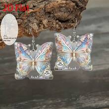 2D flat butterfly wing floral decorative pendant earrings, fashionable jewelry, party gifts, and festival presents for family and friends - Multicolor - Ver 5