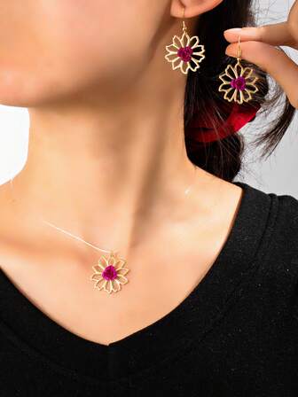 1 Set Exaggerated Personalized Versatile Casual Rose Flower Delicate Jewelry Set, Elegant For Valentine's Day