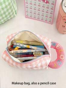 1pc Dopamine Makeup Bag, New Cute Macaron Plaid Cosmetic Bag, High-Quality Student Creative Pencil Case, Large Capacity Quilted Skincare Storage, Portable Travel Waterproof Toiletry Bag, Multi-Functional Large Capacity Women Makeup Bag For Cosmetics, Makeup Brushes, Towel, Toothbrush, Suitable For Daily Outings, Travel, Gift For Girlfriend, Coworker, Best Friend, Holiday, Birthday, Valentine's Day,Pouch,Makeup Pouch,Travel Essential - Multicolor - View 2