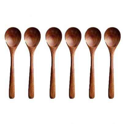 A Set Of 4/6 Long-Handled Kitchen Spoons, Suitable For Cooking, Baking And Serving.