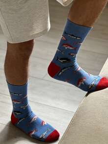 1 Pair Men's Ocean Fish Pattern Boat Socks, Creative & Fun Casual Socks, Ideal Gift For Husband Or Boyfriend On Anniversary, Birthday Or Valentine's Day, Novelty Socks, Personalized Sock Gift